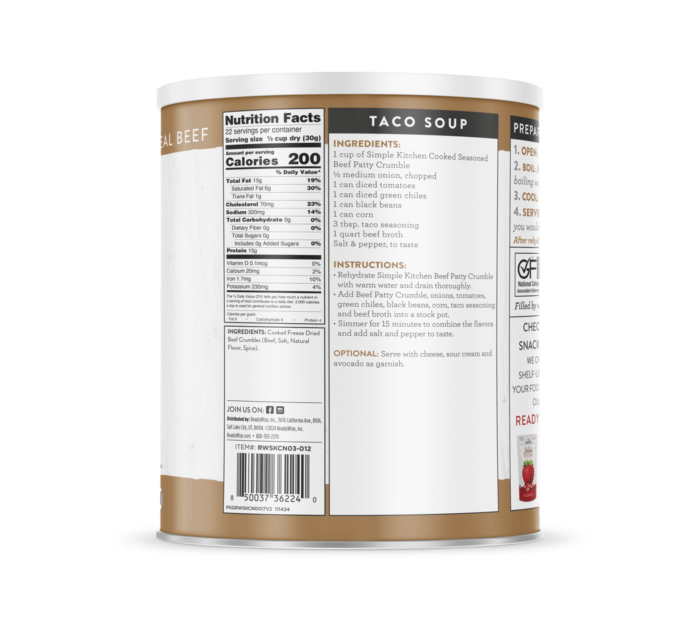 Seasoned Beef Patty Crumbles – Freeze-Dried #10 Can – 22 Servings