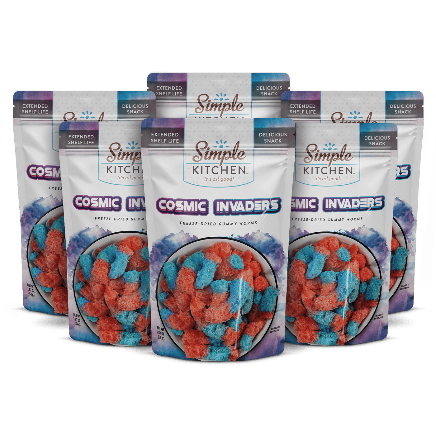 Cosmic Invaders – Freeze-Dried Gummy Worms – 6 Pack