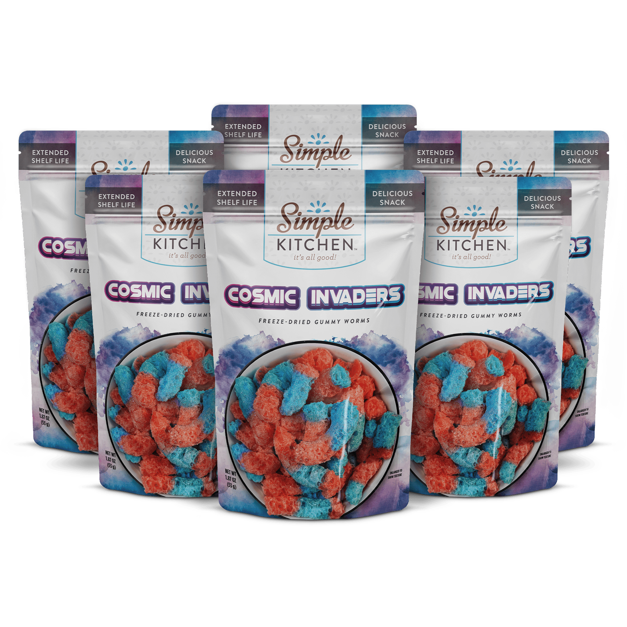 Cosmic Invaders – Freeze-Dried Gummy Worms – 6 Pack