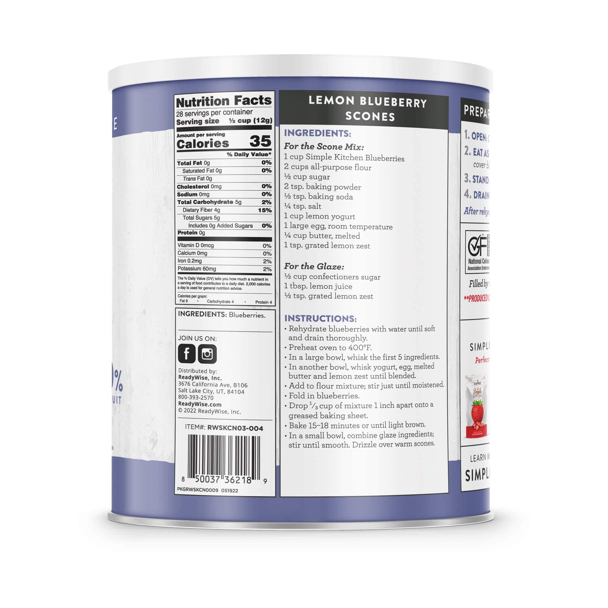 Whole Blueberries – Freeze-Dried #10 Can – 28 Servings