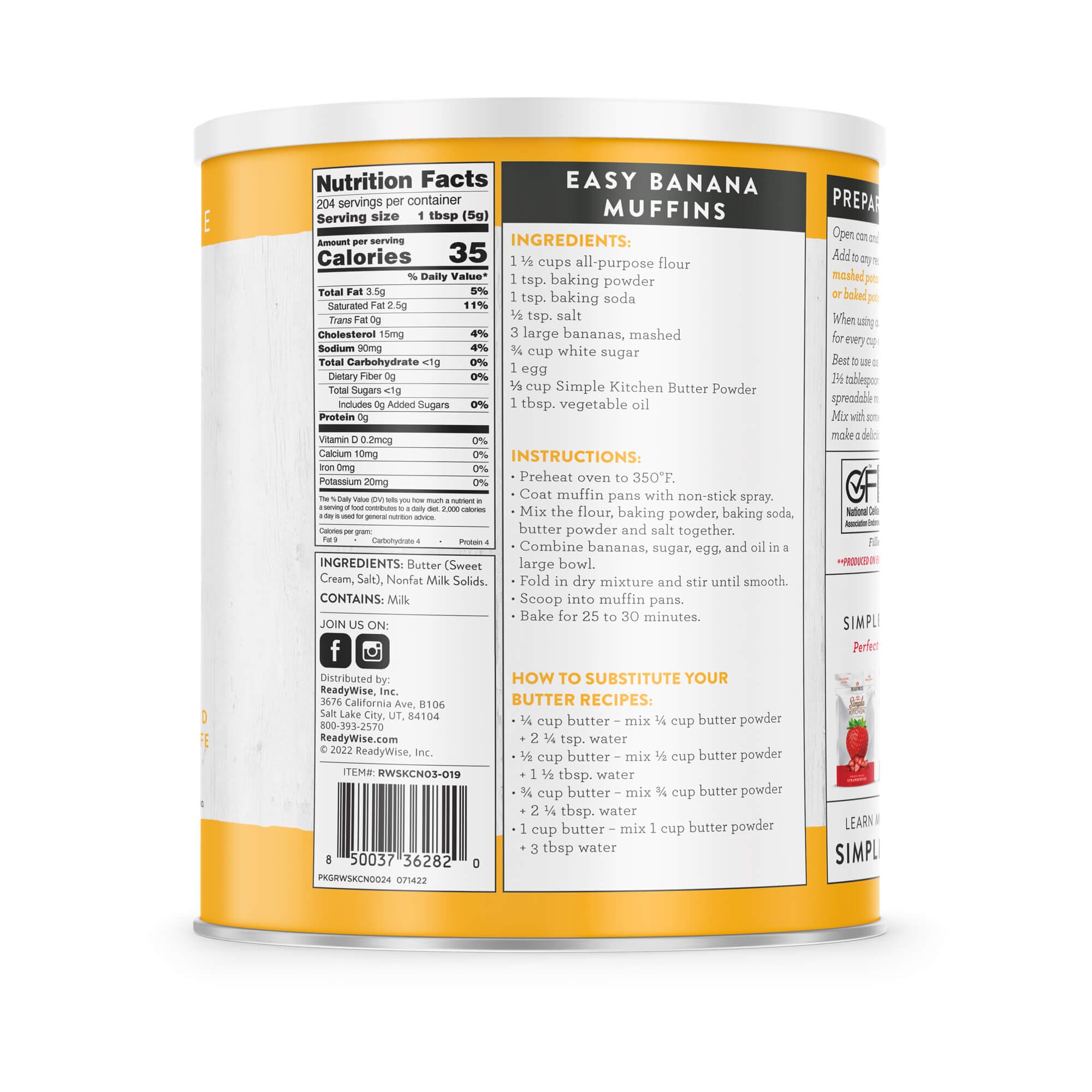 Butter Powder – Dehydrated #10 Can – 204 Servings