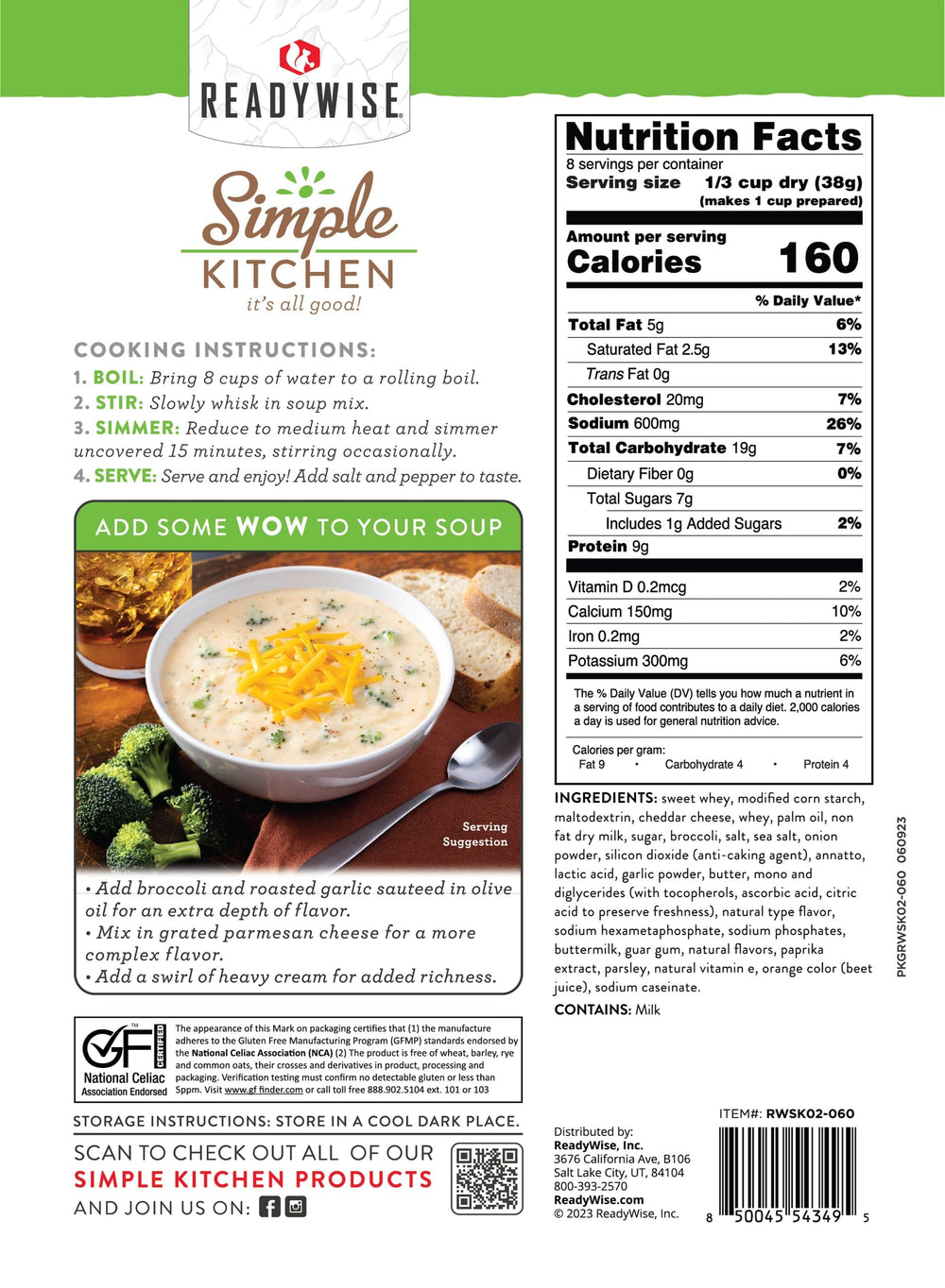 Cheddar Broccoli Soup Mix – 6-Count Case nutrition facts