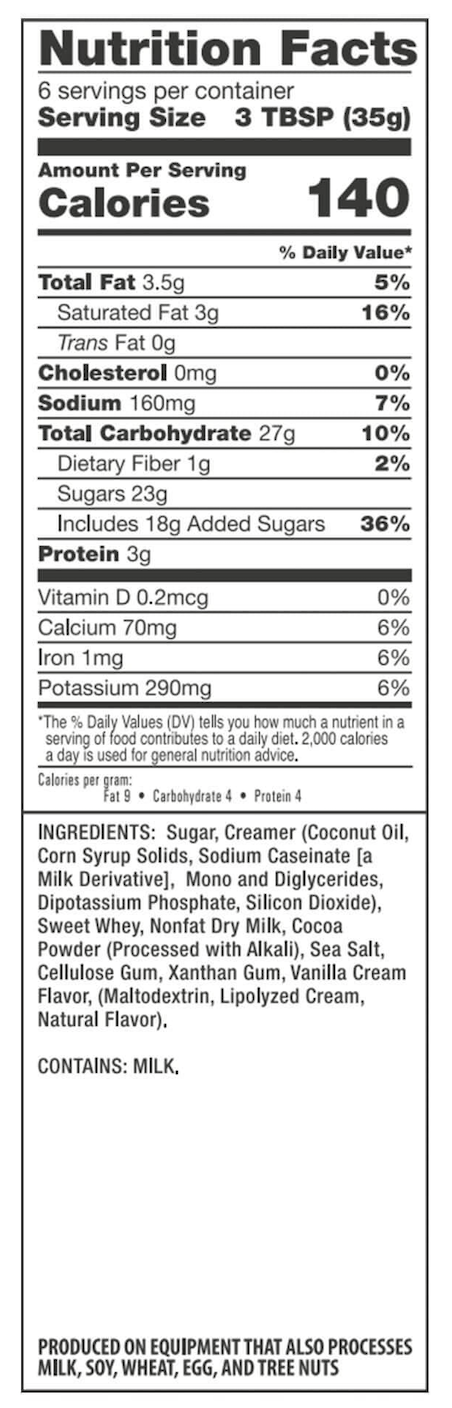 Chocolate Milk Bucket - 60 Servings nutrition facts