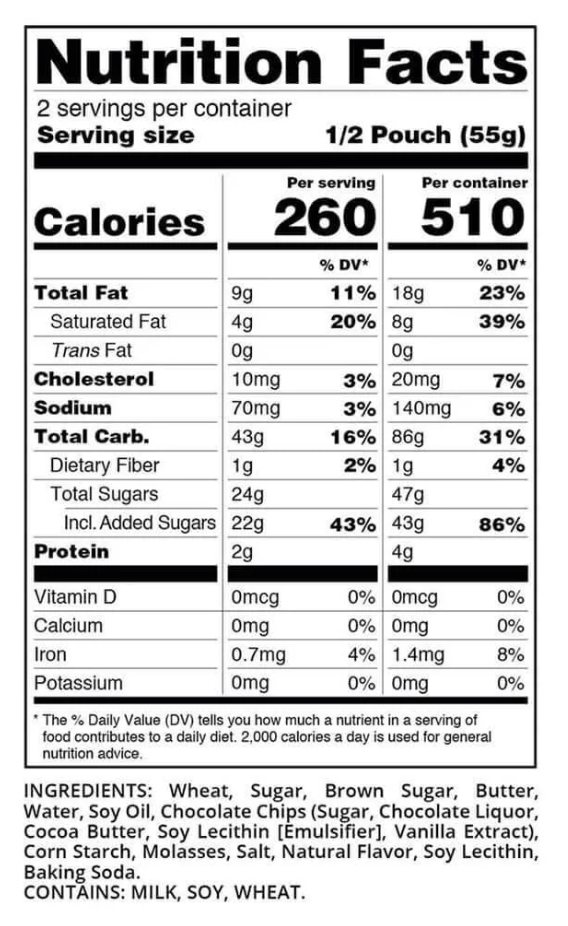 Trail Treats Cookie Dough Snacks – 6 Pack nutrition facts
