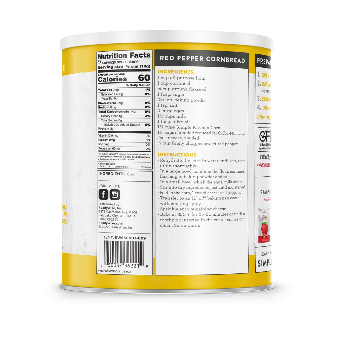 Corn – Freeze-Dried #10 Can – 23 Servings