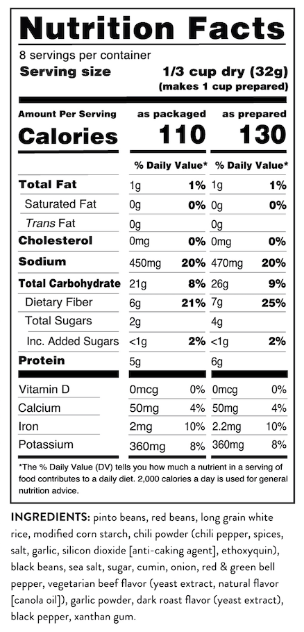 Hearty Chili Soup Mix – 6-Count Case nutrition facts