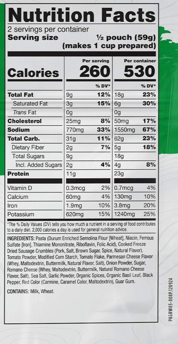 Lasagna with Sausage Casual Camper – 6 Pack nutrition facts
