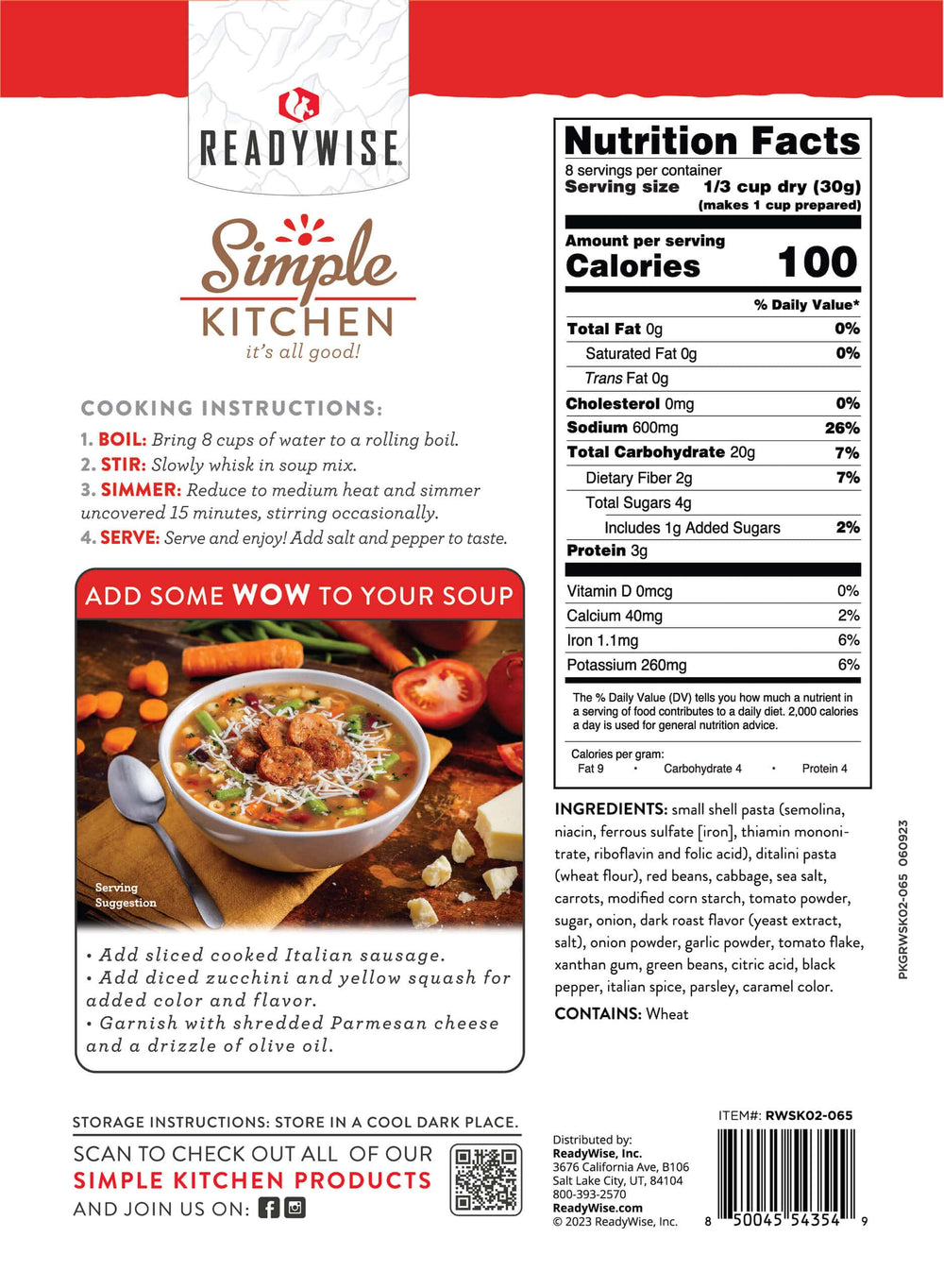 Minestrone Soup Mix – 6-Count Case nutrition facts