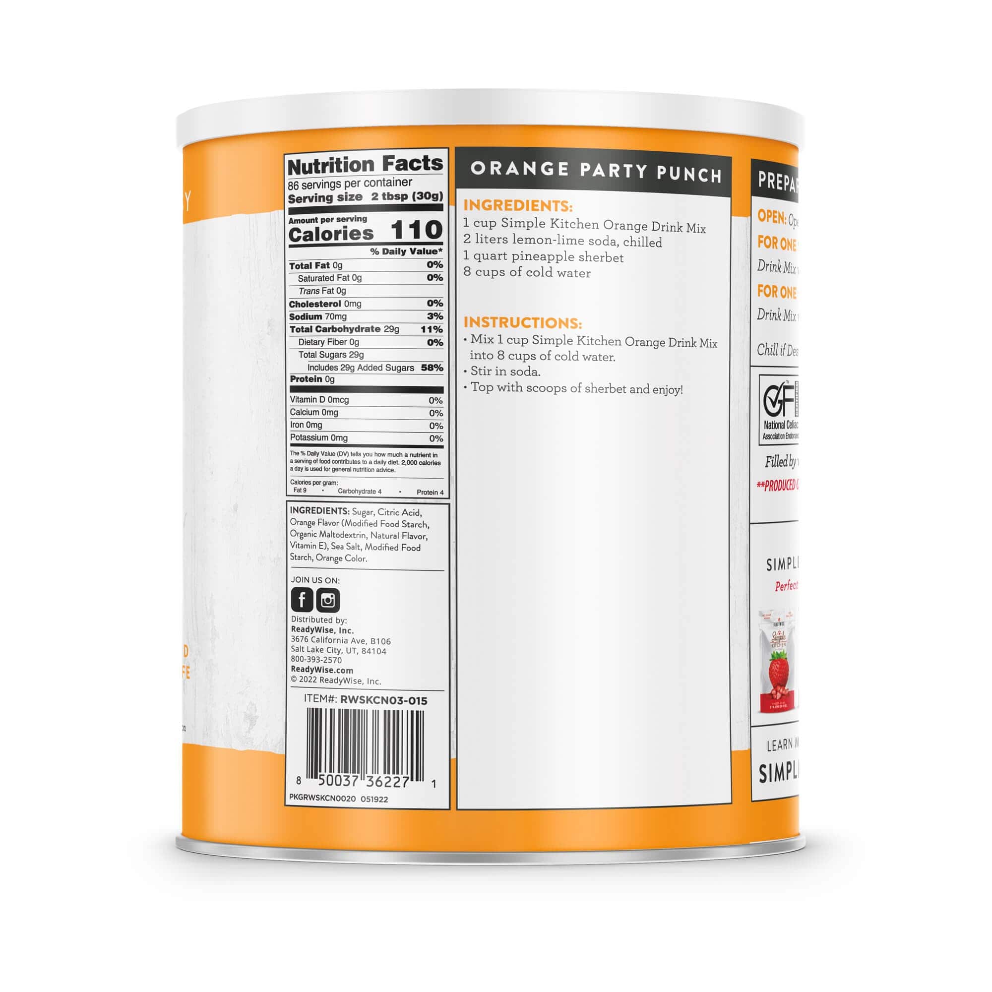 Orange Drink Mix – Freeze-Dried #10 Can – 86 Servings