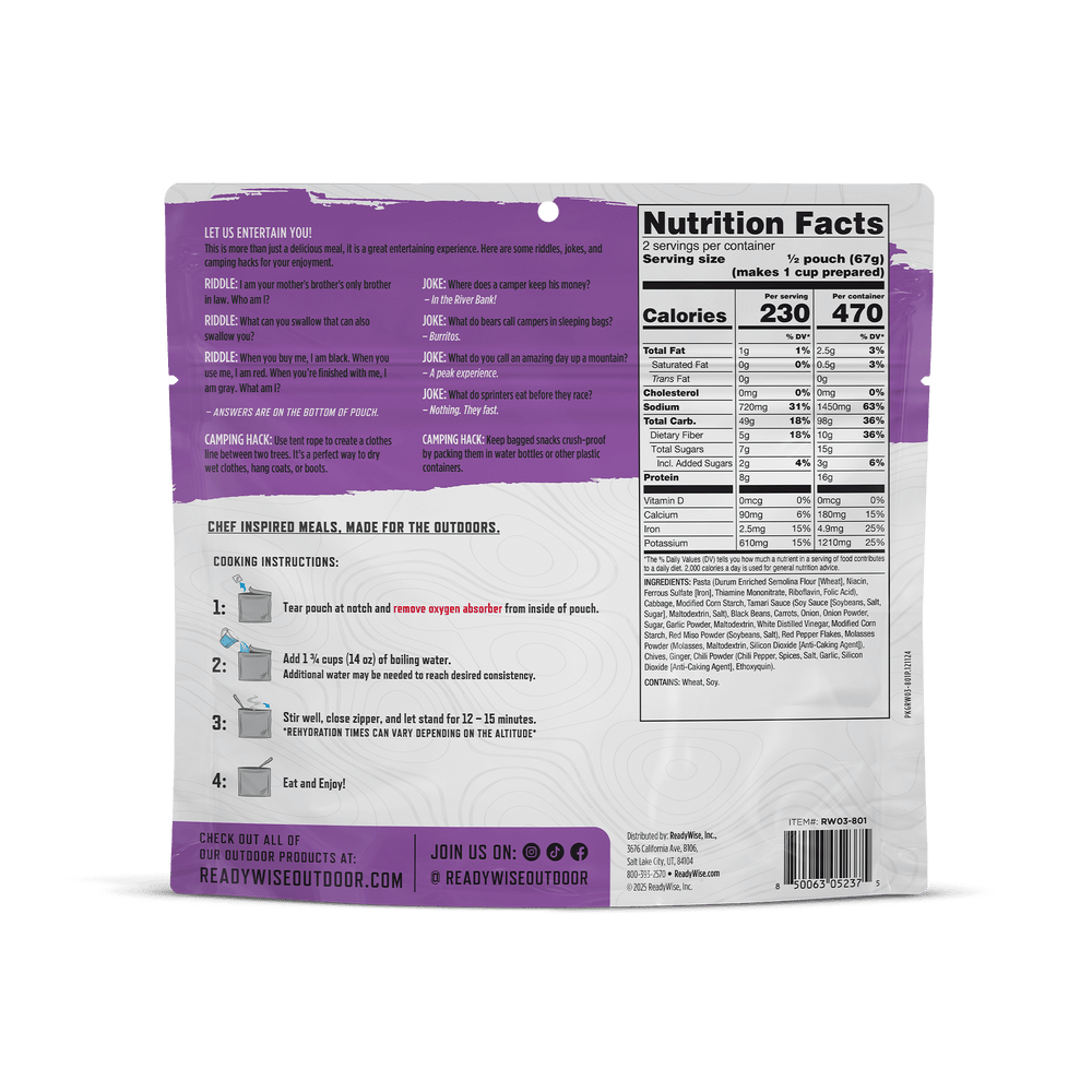 Spicy Asian Style Noodles Casual Camper – 6 Pack nutrition facts
