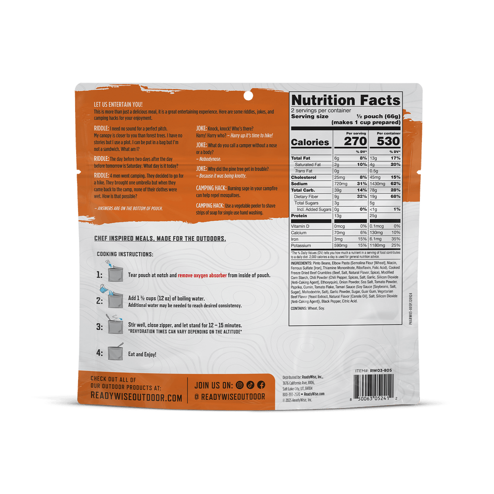 Chili Mac with Beef Casual Camper – 6 Pack nutrition facts