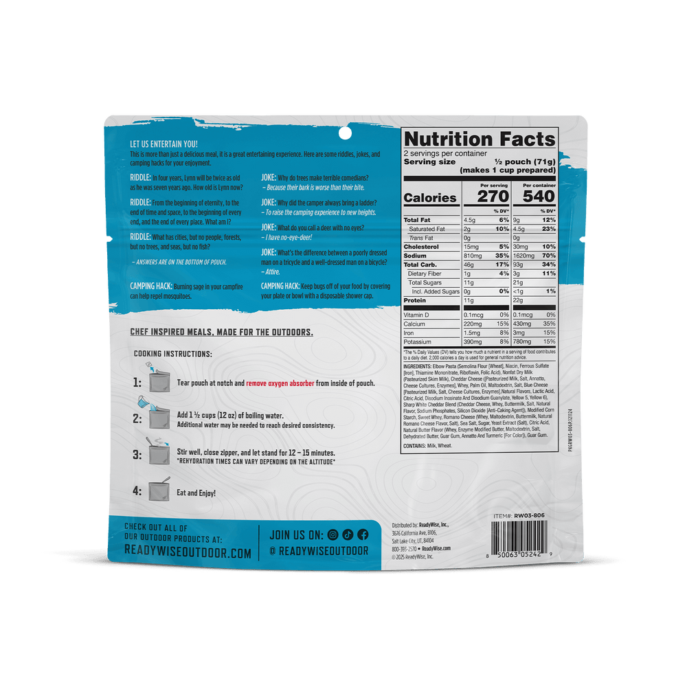 Mac & Cheese Casual Camper – 6 Pack nutrition facts