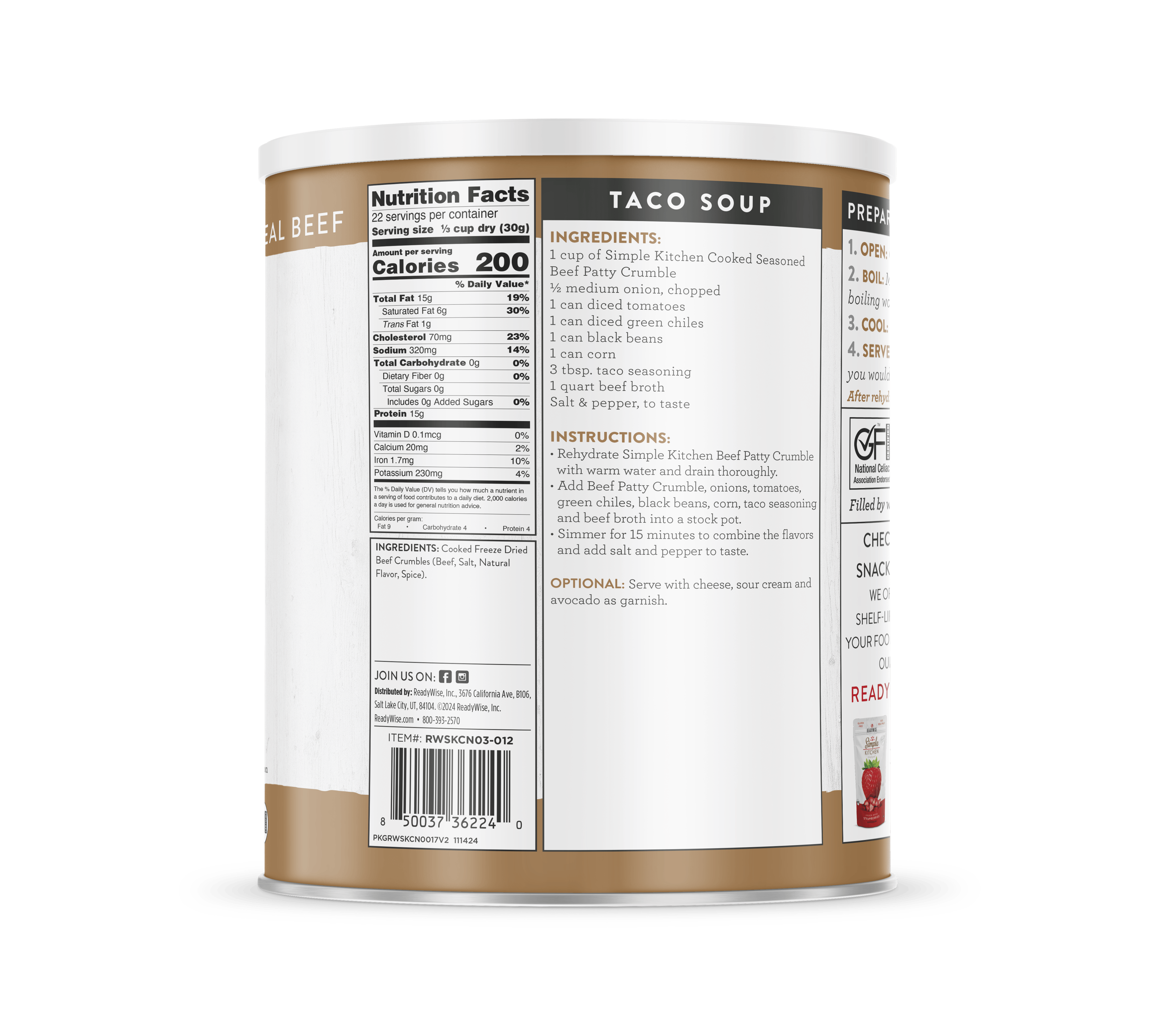 Seasoned Beef Patty Crumbles – Freeze-Dried #10 Can – 22 Servings