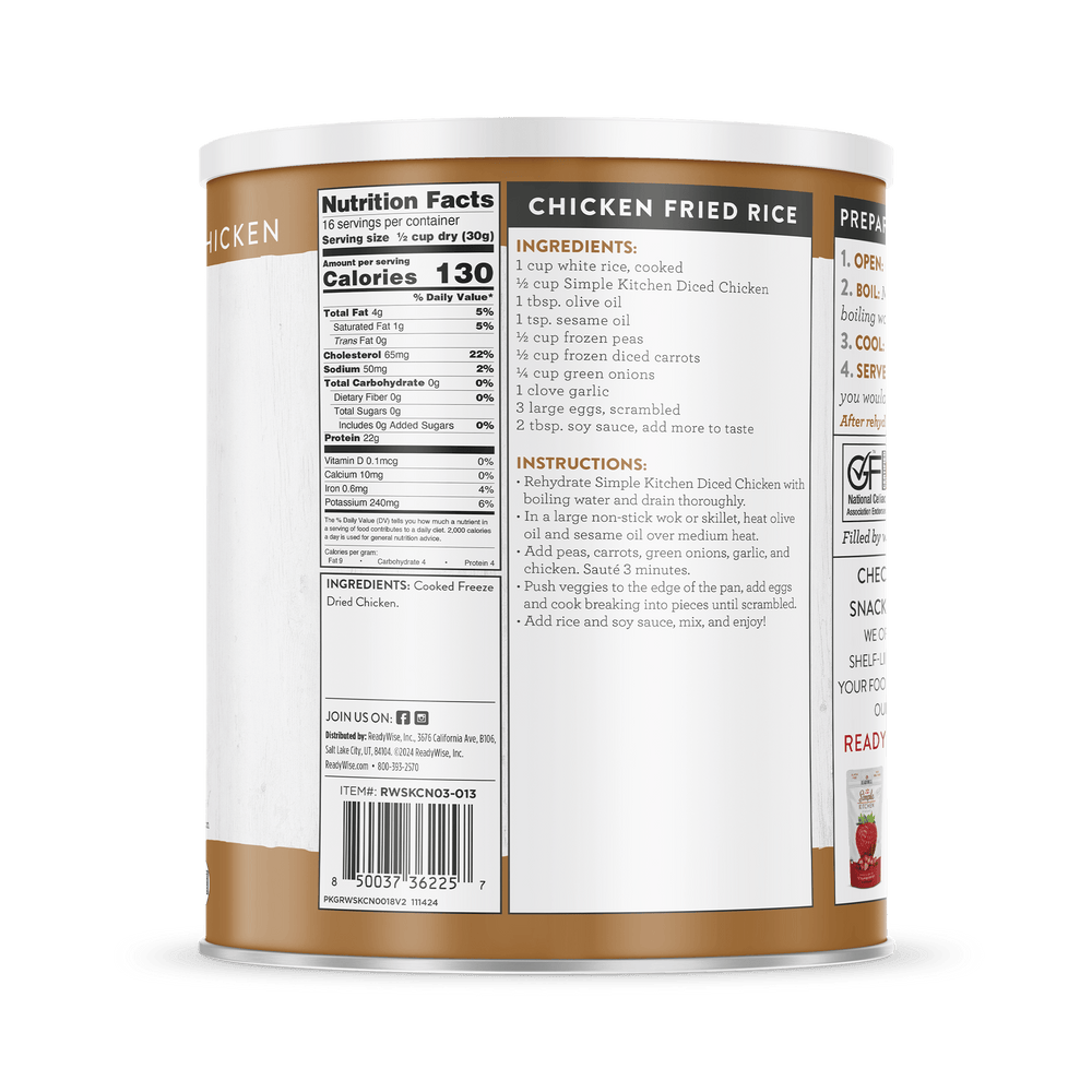 Diced Chicken – Freeze-Dried #10 Can – 16 Servings nutrition facts