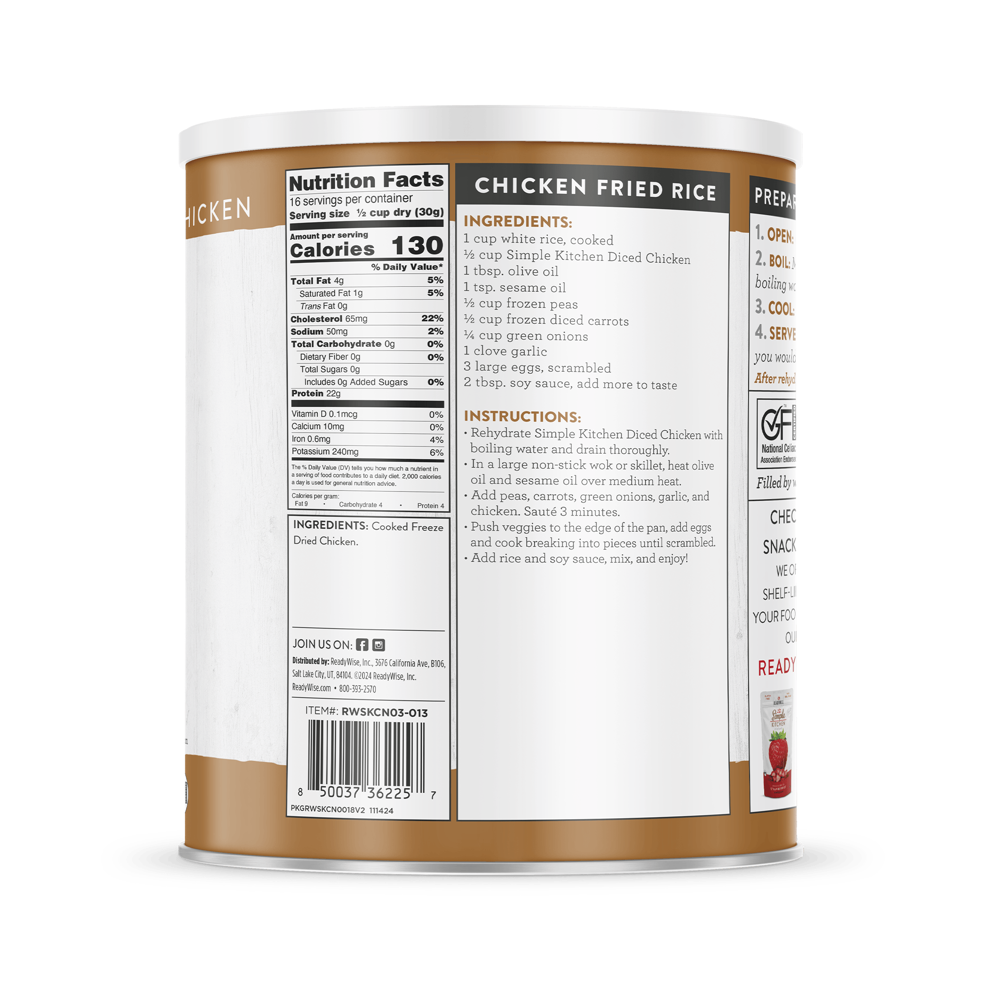 Diced Chicken – Freeze-Dried #10 Can – 16 Servings