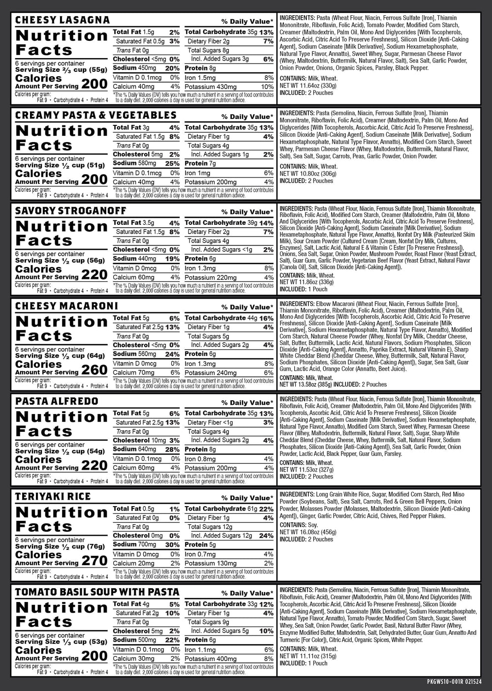 120 Serving Entrée Only Grab and Go Bucket nutrition facts