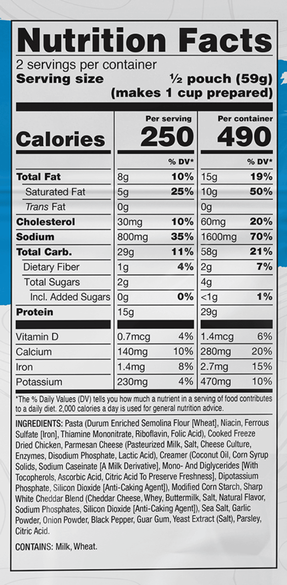 Pasta Alfredo with Chicken Casual Camper – 6 Pack nutrition facts