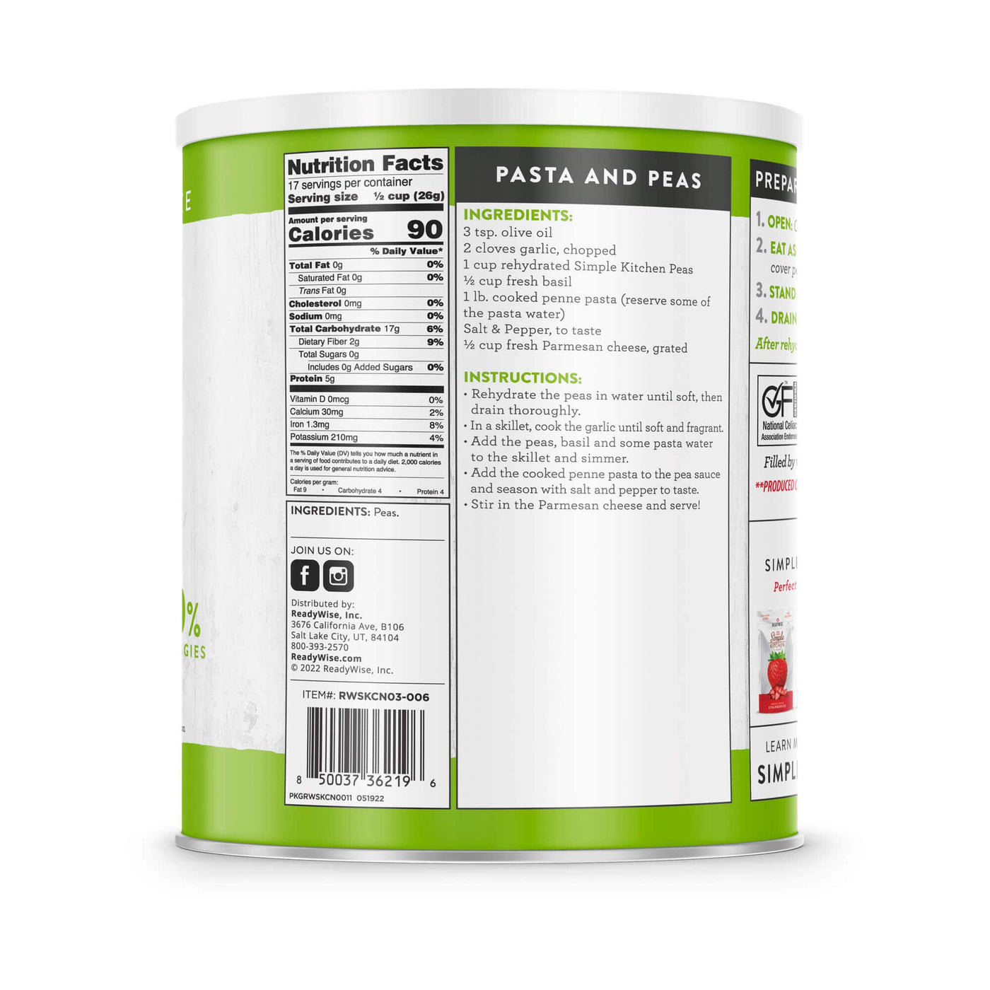 Peas – Freeze-Dried #10 Can – 17 Servings