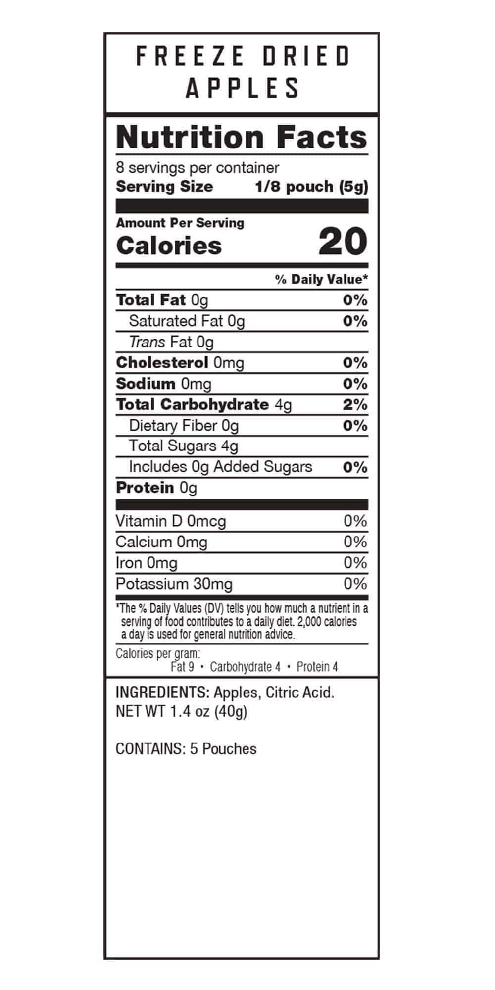 120 Serving Freeze-Dried Fruit Bucket nutrition facts