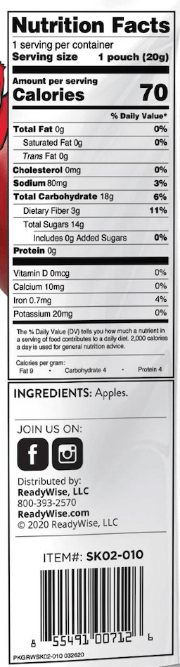 Freeze-Dried Sweet Apples – 6 Pack nutrition facts