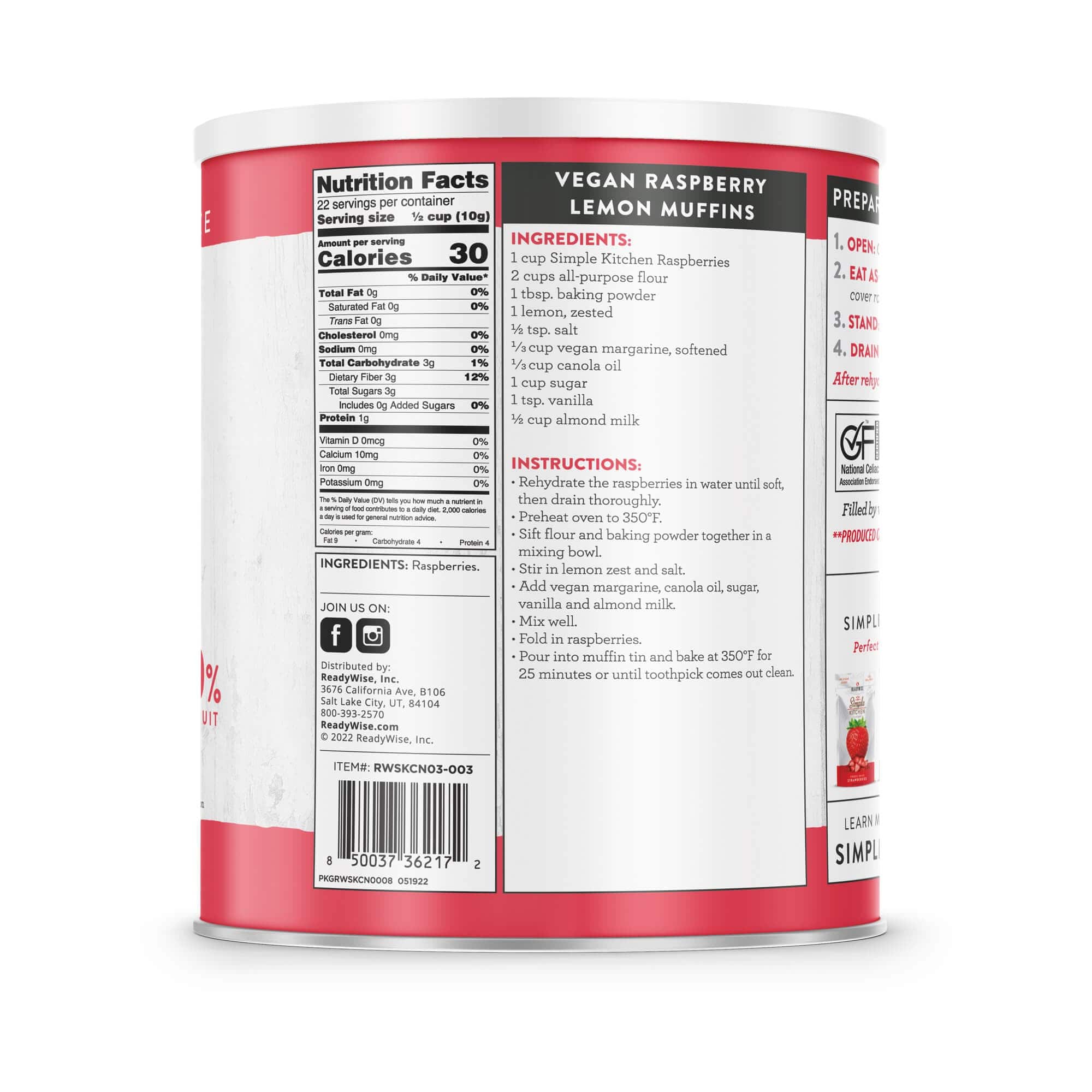 Raspberries – Freeze-Dried #10 Can – 22 Servings