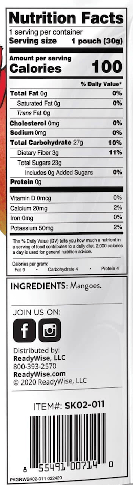 Freeze-Dried Mangoes – 6 Pack nutrition facts