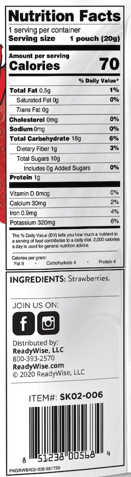 Freeze-Dried Strawberries – 6 Pack nutrition facts
