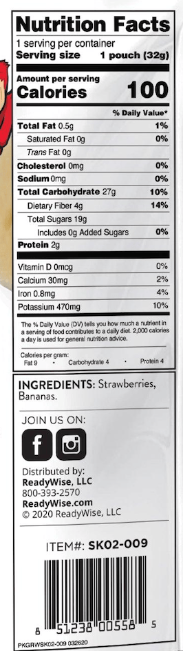 Freeze-Dried Strawberries & Bananas – 6 Pack nutrition facts
