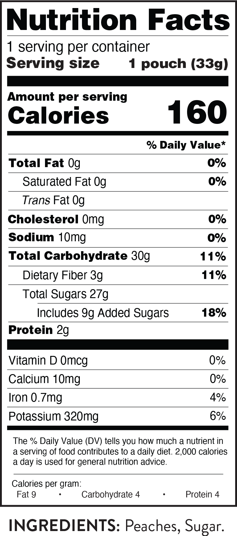 Freeze-Dried Peaches – 6 Pack nutrition facts