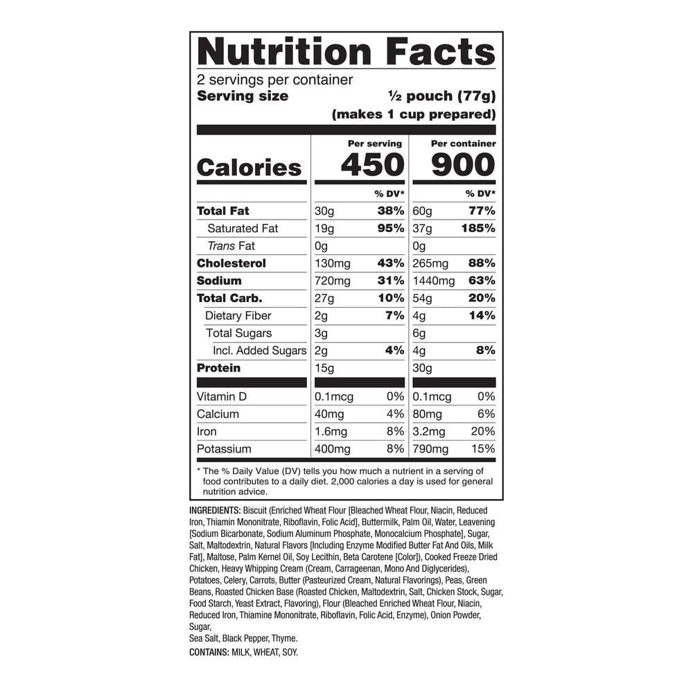 Country-Style Chicken Pot Pie – Pro Adventure Meal – 6 Pack nutrition facts