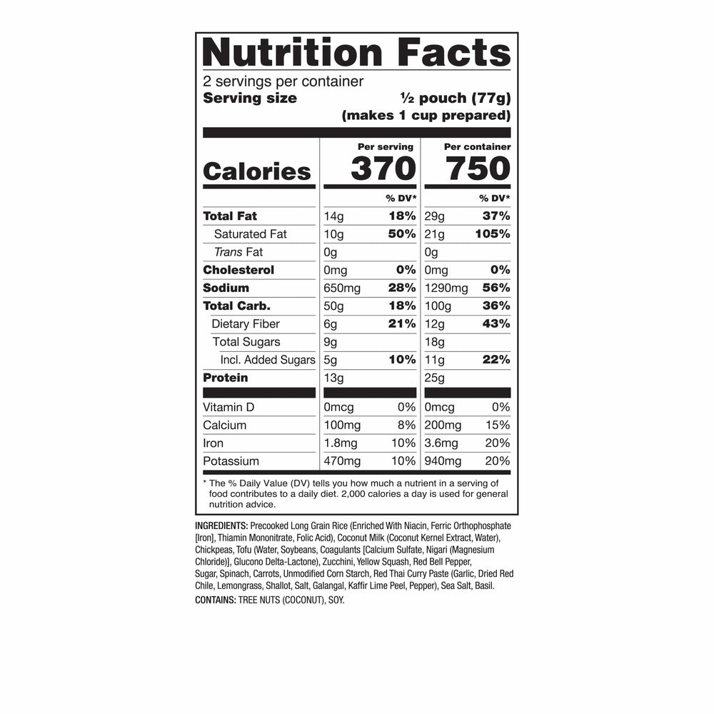 Thai Coconut Curry – Pro Adventure Meal – 6 Pack nutrition facts